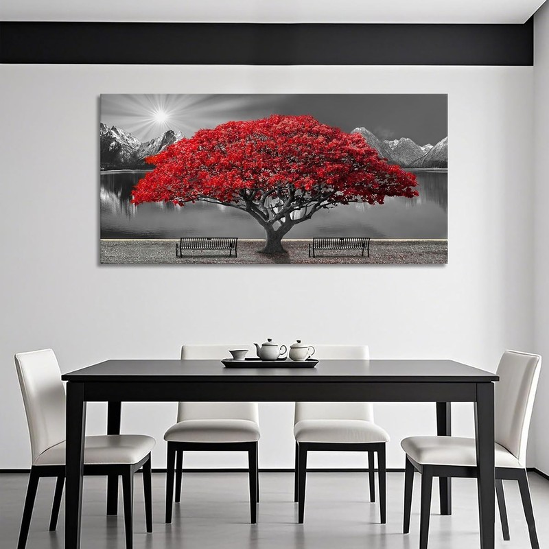 Art Deco Red Tree Canvas Wall Art - 29x58 Inches for Chic Environments gallery