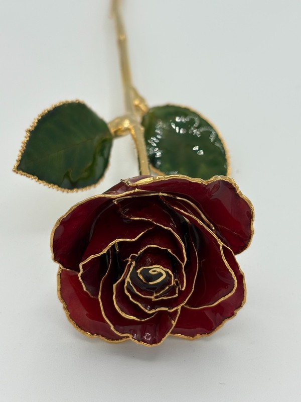 24k Gold Dipped Burgundy Rose Forever Flower Long Stem 10.5" gallery