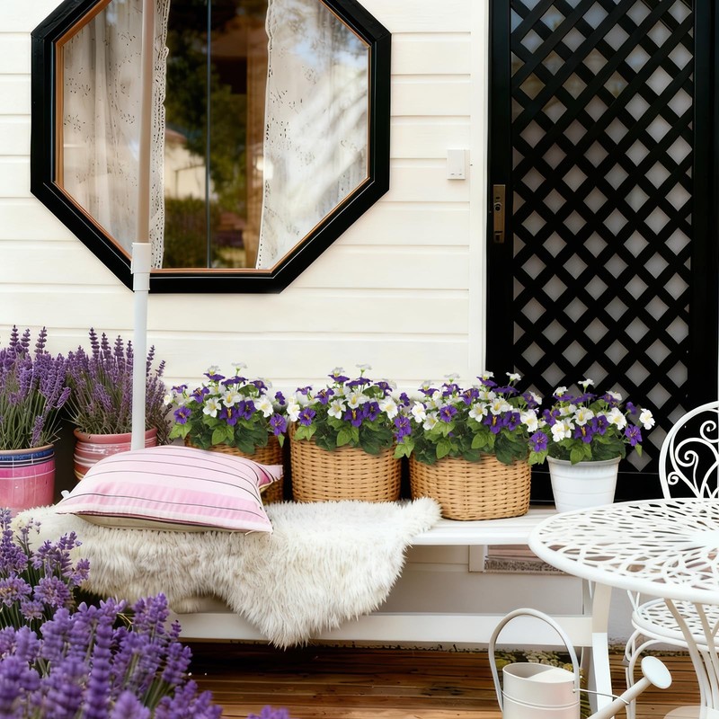 2 Pcs Artificial Flowers for Outdoors Fake Petunias Plants Outside Purple and... gallery