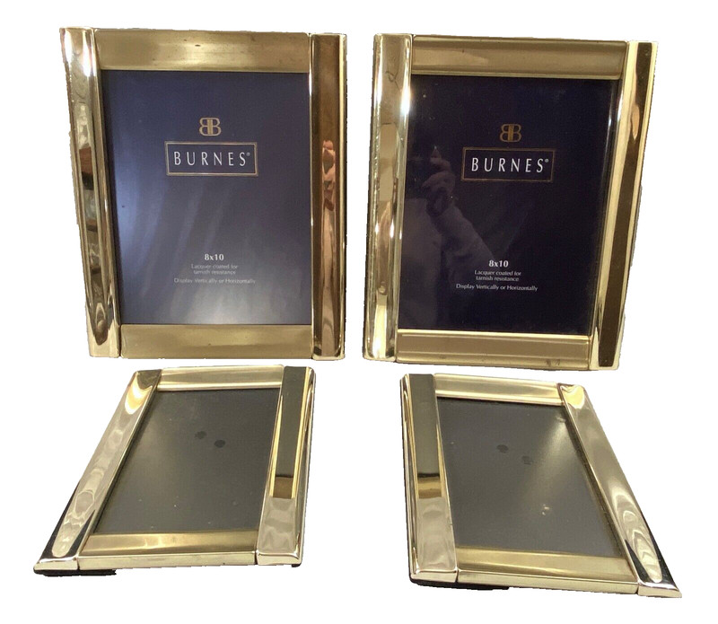 Set of 4 Burnes Gold Tone Lacquer Coated (2) 5×7 & (2) 8 x 10 Metal Picture Fra