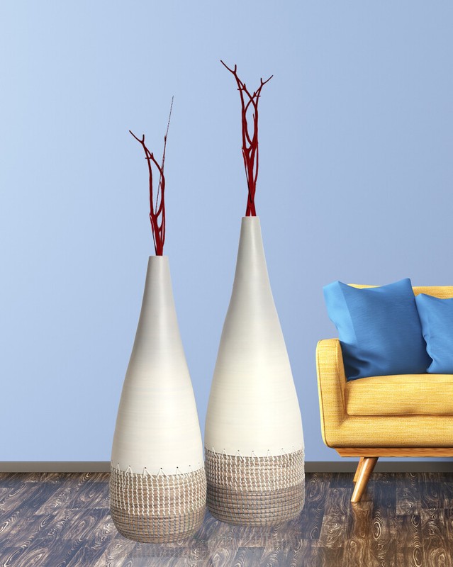 New Uniquewise Spun Bamboo and Coiled Seagrass Vase gallery