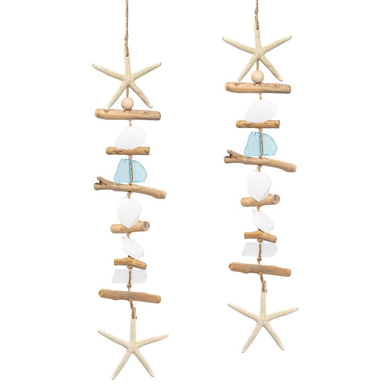 2PCS Wooden Driftwood Wall Decor, Starfish Bathroom Decor with Sea Shells, Dr…