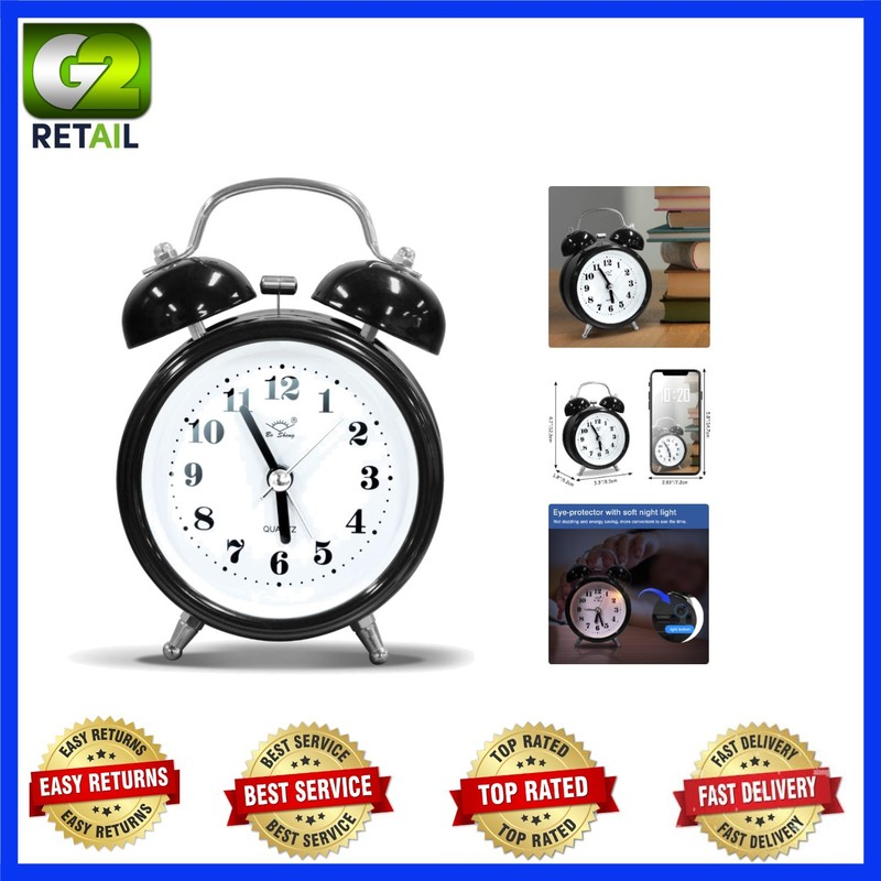 Retro Twin Bell Alarm Clock - Super Loud for Heavy Sleepers, Night Light Feature