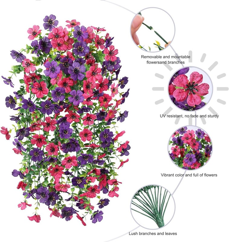 Silk Purple Hotpink Hanging Flowers 2Pcs - UV Resistant gallery