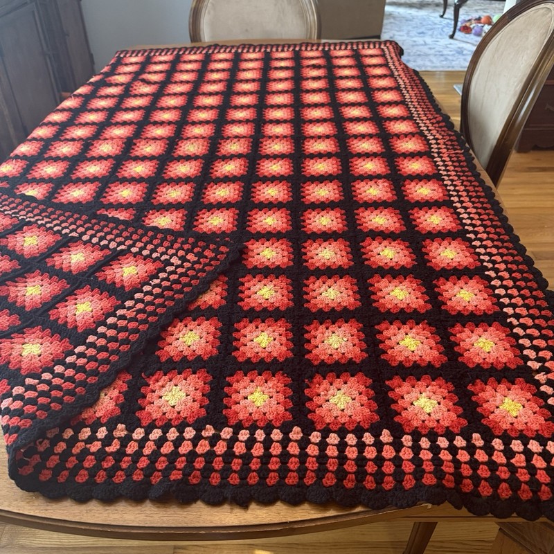 Granny Square Blanket Sofa Bed Throw Red Black Pink Handmade Crochet 66×44 READ