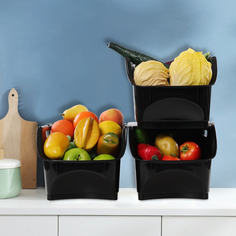 Cand 3-Pack Black Plastic Stacking Organizer Basket, Plastic Stackable Basket gallery