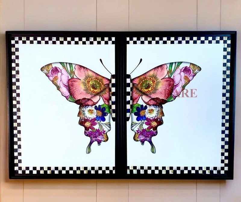 MacKenzie-Childs Diptych Giclée Set of Two Flower Market Butterfly Wall Art New gallery