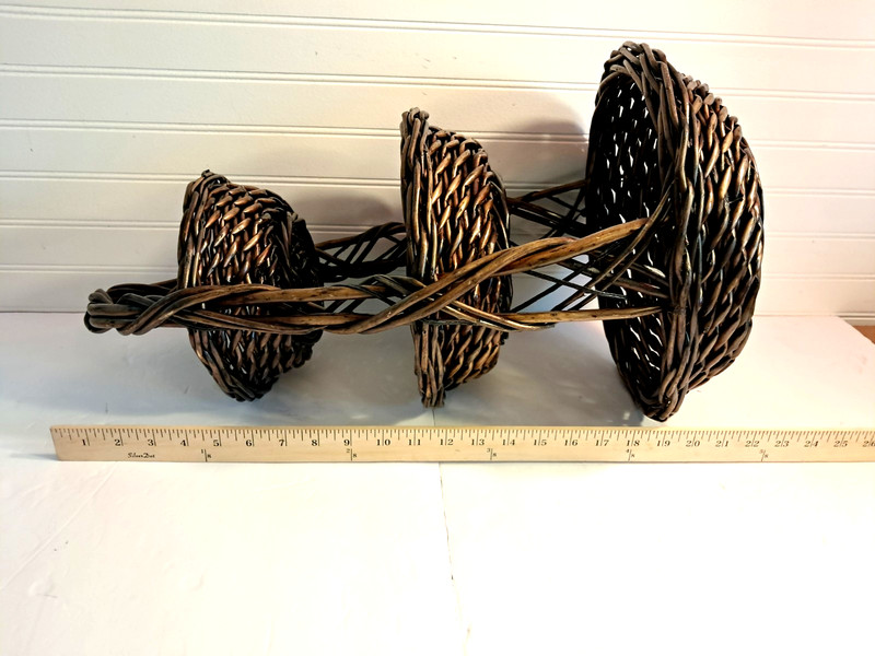 Triple Large Brown Wicker Basket 3 Tier Freestanding Farmhouse Easter 22" gallery