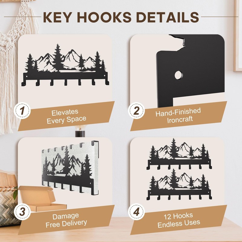 2 Pack Key Holder Wall Mount with 14 Key Hooks, 12"x5.7" 20LB Metal Key Hange... gallery