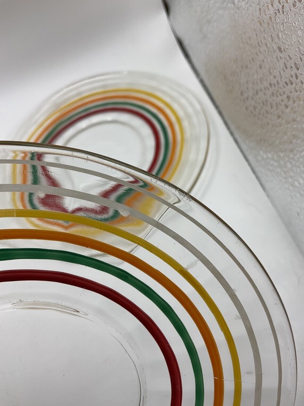 2 Anchor Hocking 6” Plates Ring Ding White Yellow Orange Green Red Bands C gallery