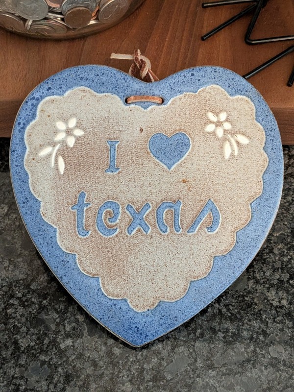 Vtg 1986 Clay City Pottery “I Heart Texas” Salt Glaze Wall Tile Trivet Love Texa