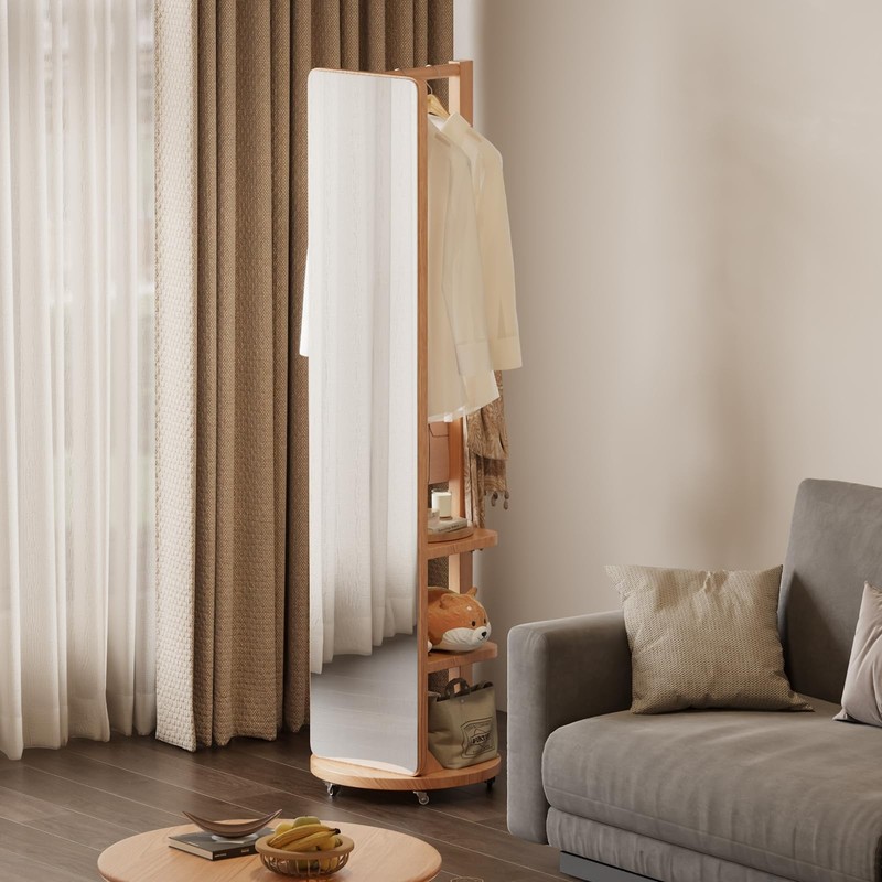 Full Length Mirror Coat Rack Solid Wood Floor Mirror 66"x12" Full Length Mirr... gallery