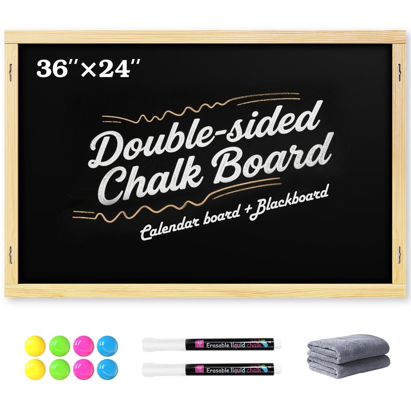 2-in-1 Double-Sided Magnetic Chalkboard 36″x24″, Chalk Calendar Board & Large…