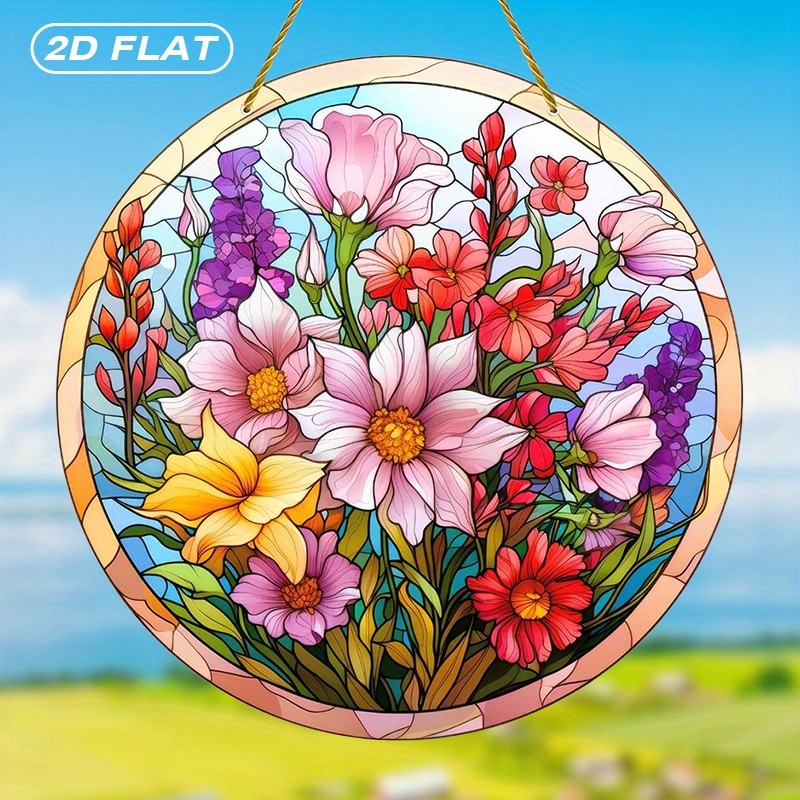 Spring Wildflower Bouquet Suncatcher, Stained Glass Style Acrylic Window Decor gallery