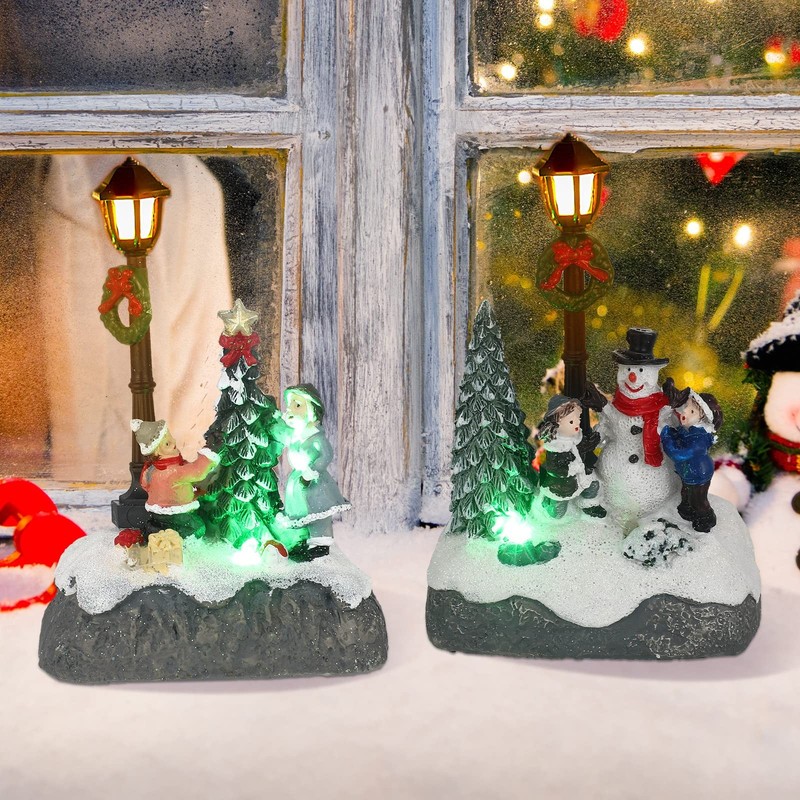 Karenhi Christmas Village Sets, 2 Pcs Snowman Tree Santa Multicolor gallery