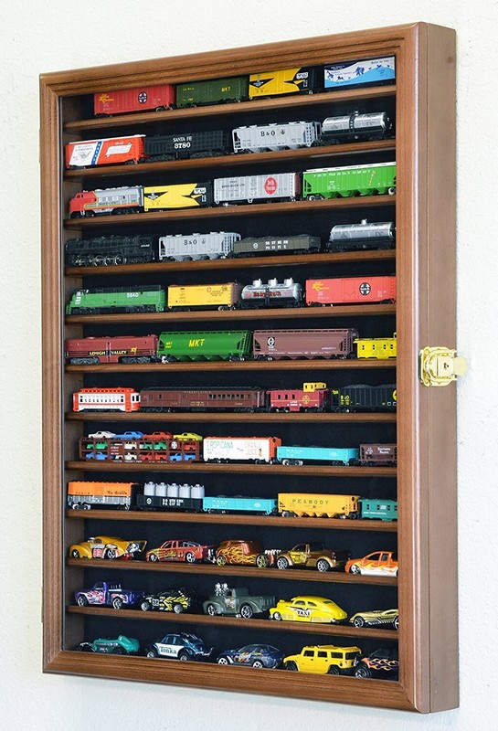 Train Display Case N Scale Walnut 12 Shelves Railroad Car Rack Model USA Cabinet gallery