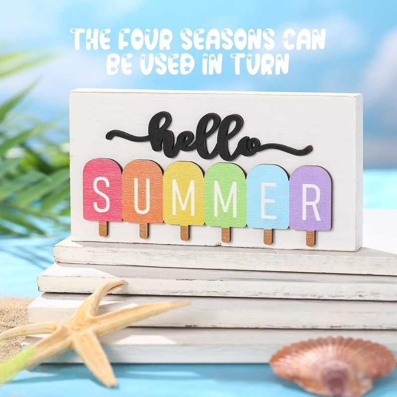 Roowest 5 Pcs Hello Spring Interchangeable Sign Seasonal Sign Summer Fall Winter gallery