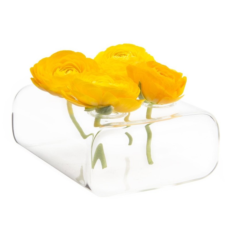 Chive ‘Hudson 2 Flute’ Flower Vase — Beautiful 4-Hole (5″ x 4″ x 2″), Clear