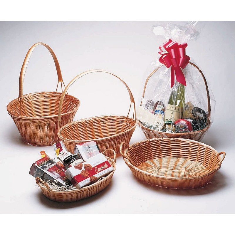 HUBERT® Wicker Basket with Handle Oval Polypropylene - 12 1/2"L x 9"W x 2 1/2"H gallery
