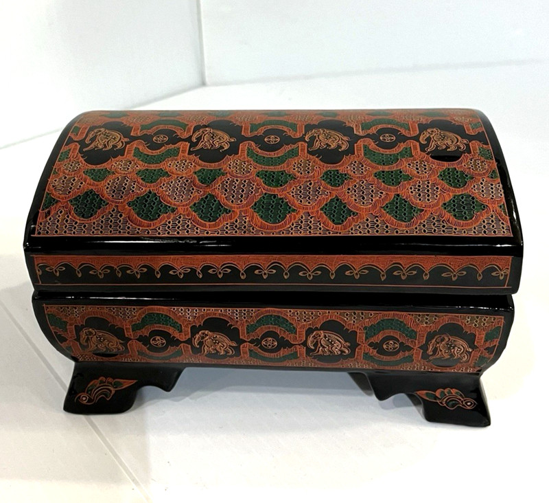 Black Red Lacquer Elephant Jewelry Box Decorative Asian Keepsake Trinket Box gallery