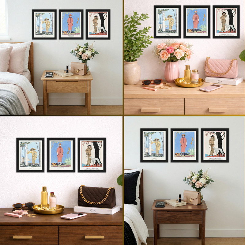 Coastal Wall Art Set of 3 Framed 8x10 Vintage Fashion French Poster Decor Barbie gallery