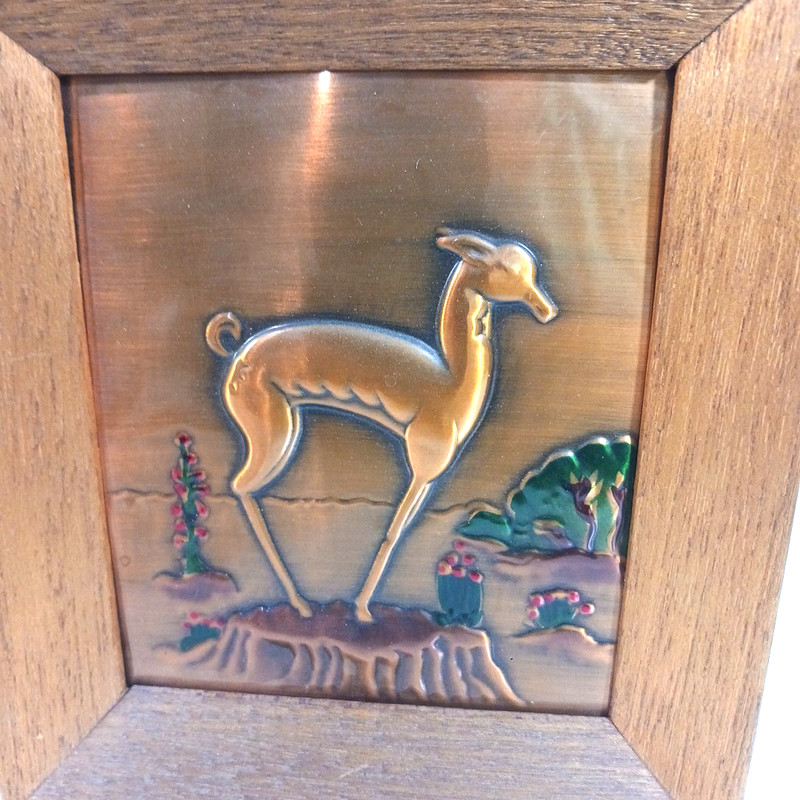 Copper tooled Southwestern Desert scene Deer Gazelle Art Phillip Irwin Lot of 2 gallery