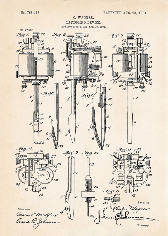 1904 Tattooing Machine US Patent Art Print – Gifts For Tattoo Artists Ink Skin