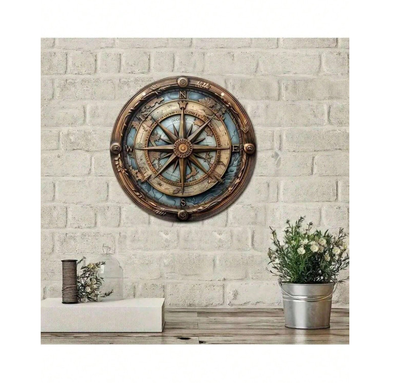 Vintage Nautical Compass Theme Metal Wall Decor Sign, 8 Inch Universal Hanging H gallery