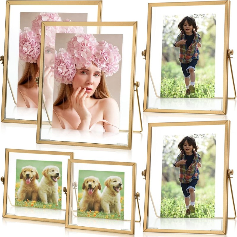 Set of 6 Vintage Metal Picture Frames 4-7 Inch Floating Easel