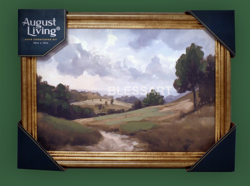 French Country Landscape Gold Framed Hand Embellished Wall Artwork Painting