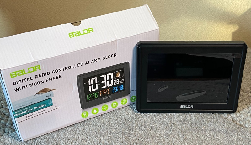BALDR Radio Controlled Alarm Clock with Large Digit Temperature and Moon Phase