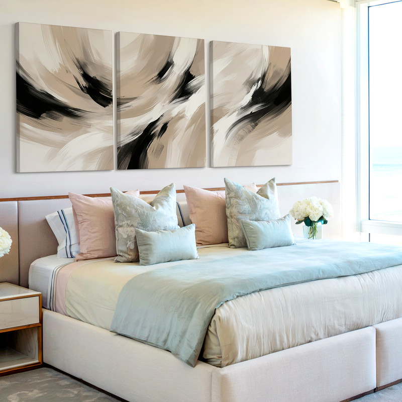 3 Pieces Abstract Neutral Large Wall Art Canvas Set for Living Room Set Of 3