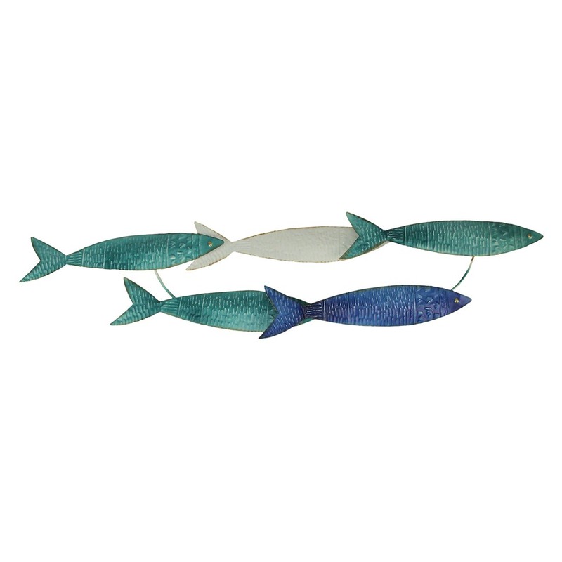 Zeckos Coastal Blue Metal School of Fish Wall Sculpture