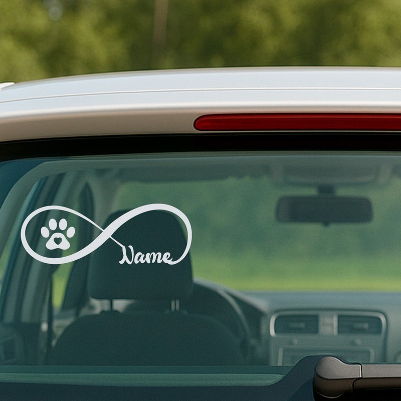 Personalized Infinity Paw Print Name Decal – Custom Pet Sticker 7x2.5 in