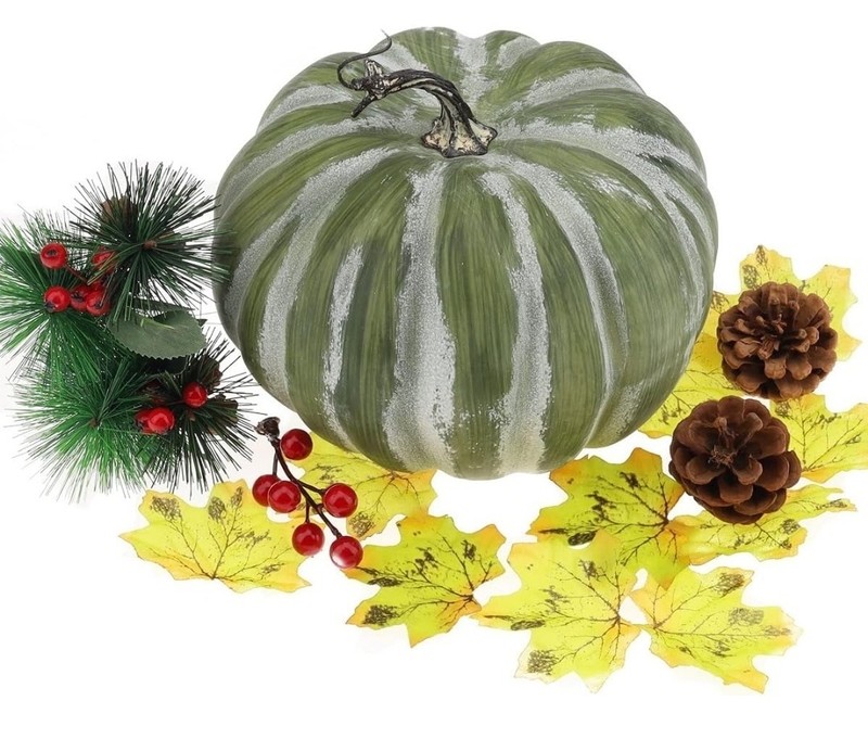 8.4 Inch Large Fake Halloween Pumpkins Artificial Cushaw Faux Autumn Green gallery