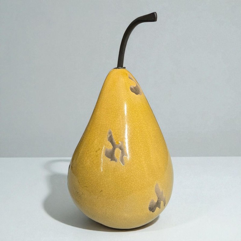 Ceramic & Metal Decorative 9-inch PEAR, Yellow Glaze w/Crackle Effect, Flat Base gallery