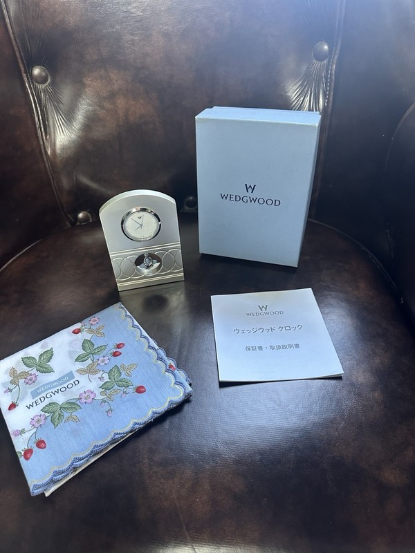 Wedgwood Desk Clock + Box + Handkerchief Linen (Original Packaging)