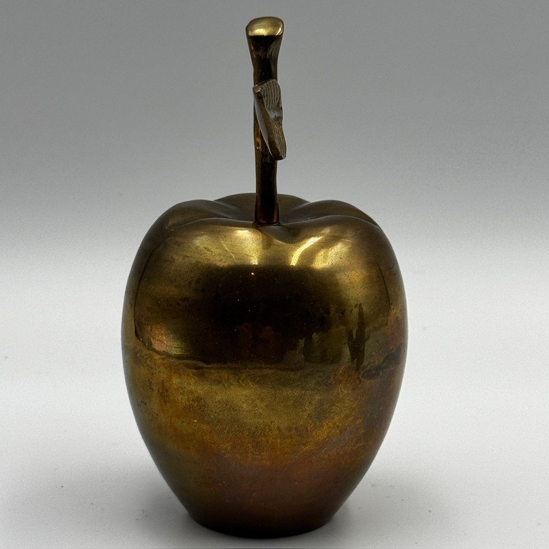Vintage Brass Apple Paperweight Figurine Decorative Fruit Stem Leaf gallery