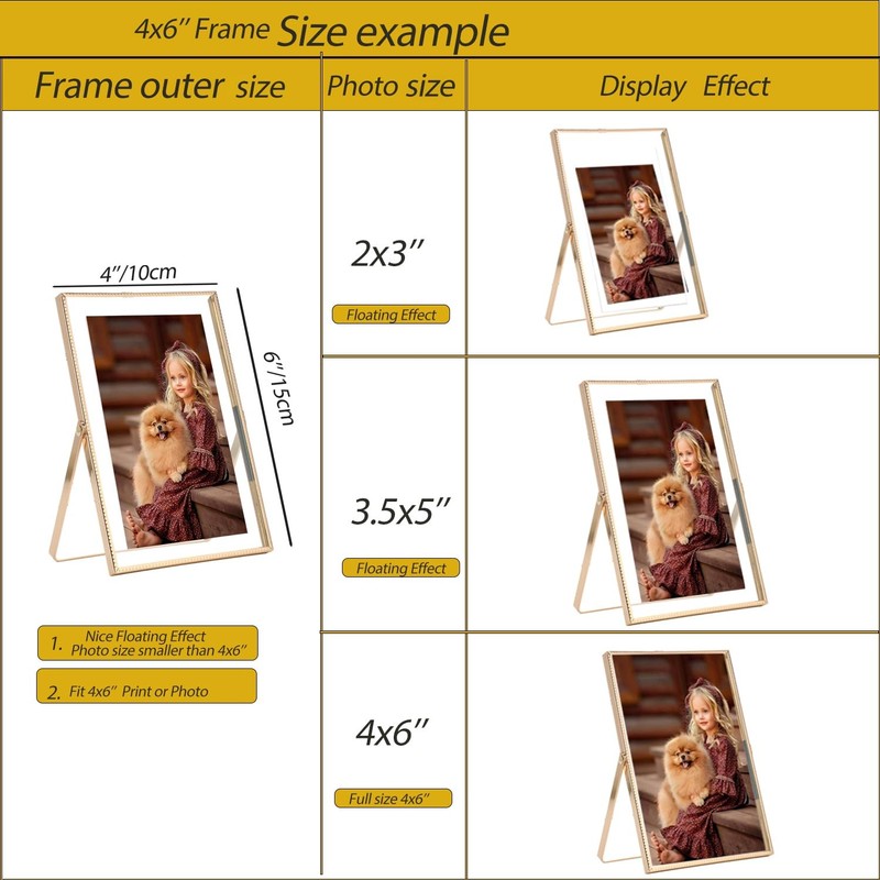 Gold 4x6'' Floating Picture Frame 2Pack,For Photo Sizes(2x3'',3.5x 5''),Beade... gallery