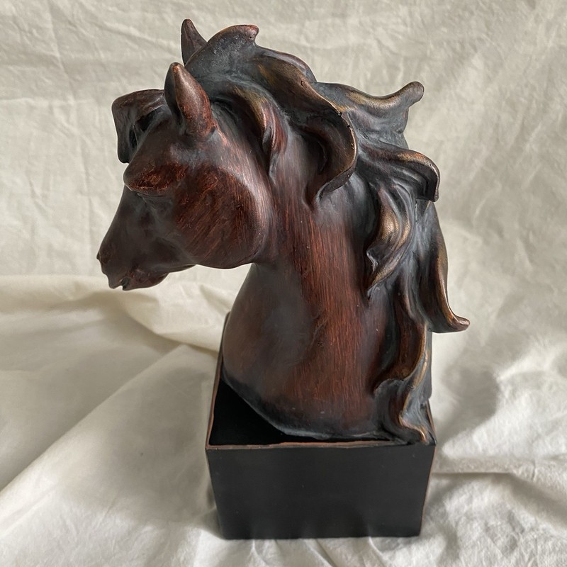 Vintage Resin Horse Head Bust Sculpture Faux Wood Equestrian Statue Shelf Decor gallery