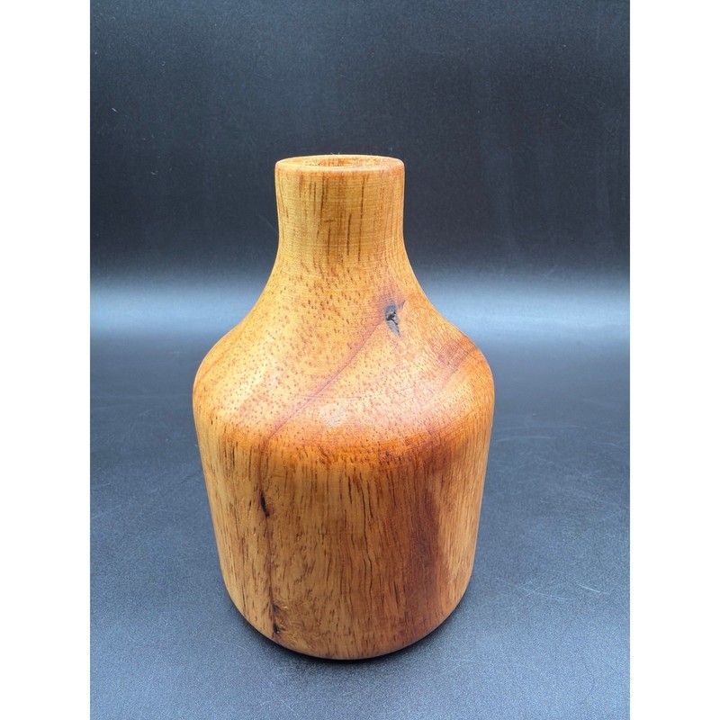 Vintage Hand Turned Wood Bud Vase MCM Studio Art Wooden Vase 5″x3″ Rustic Decor