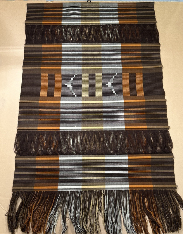 Woven Yarn Wall Hanging Tapestry Geometric Stripes Fringe 46.5”x28” gallery