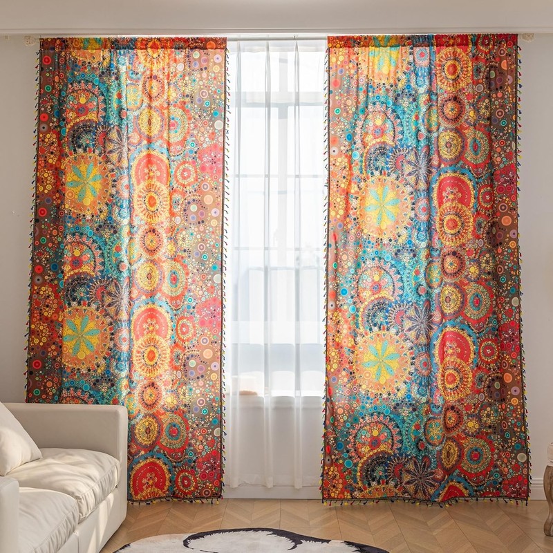 Boho Curtains Geometric Light Filtering Semi-Blackout Window Curtains 54 Inches gallery