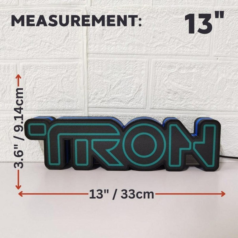 Tron Sign LED Lightbox 3D Printed LED Sign for Home Gameroom Decor