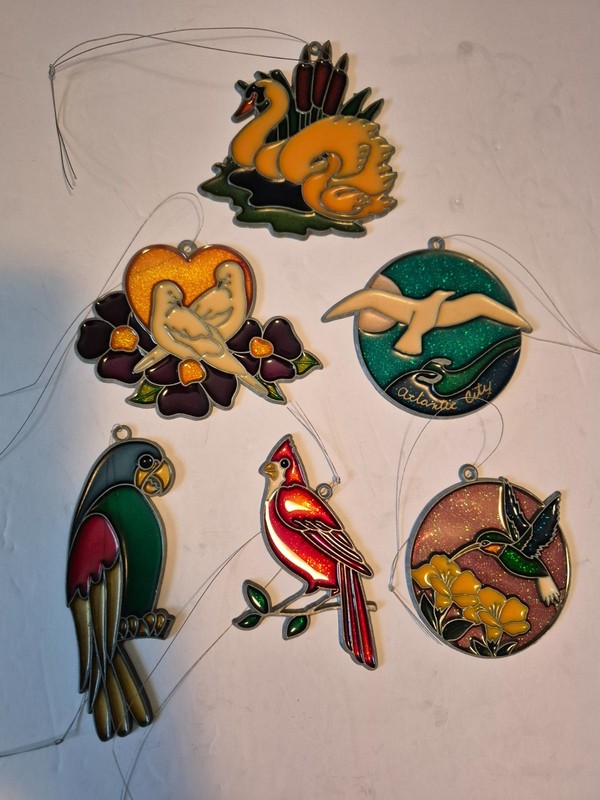 Vintage Sun Catcher Lot of 6 Birds Glass Acrylic Lead Metal **read**