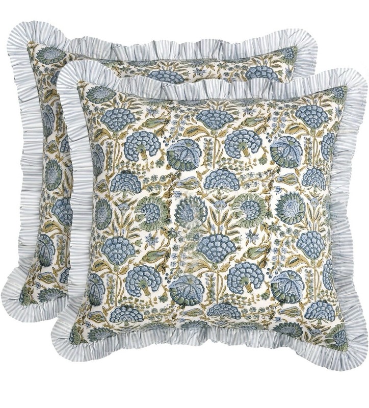 Ridhi Block Print Asparagus Green Throw Pillow Cover 18" x 18" (Pack of 2