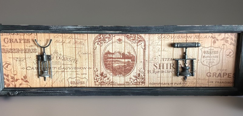Rustic Wine Corkscrew Wall Art Framed Vineyard Decor Bar Pub Kitchen Hanging