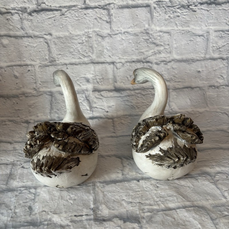 Lot of 2 Swan Decoy Primitive Woodland Cabin Decor Faux Wood Resin gallery