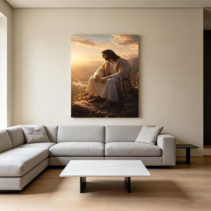 Jesus Sitting on Mountain Sunset Wall Art Print Religious Christian Home Decor gallery
