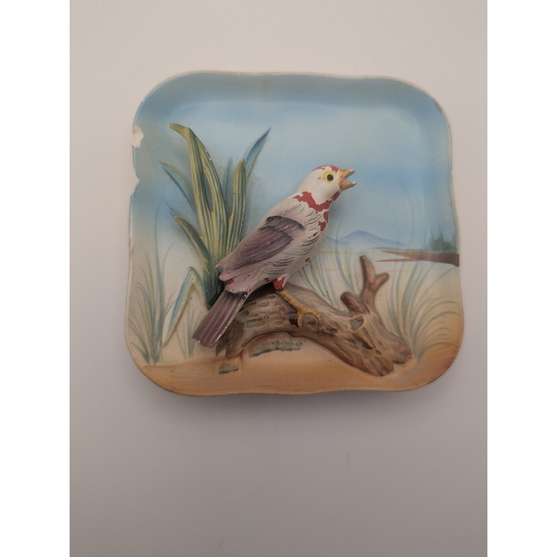 Vtg Napco Ceramic Japan Tanger Wall Plaque 3D Bird Hand Painted Plate 5″ B2791